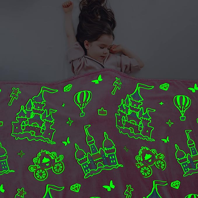 BORORO Princess Blanket for Girls - Princess Gifts Glow in The Dark Pink Blanket Castle Toys Birthday Gifts for Toddler Kids Girls Women