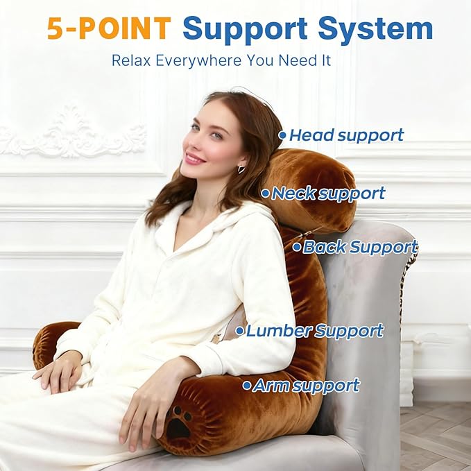 Reading Pillow Plus, Crystal Velvet Back Pillow Bed Sitting Up for Adult & Children, Back Rest Pillow Support for Reading & Rest Bed, Add Height and Removable Pillows Design, for Xmas Gift, Brown