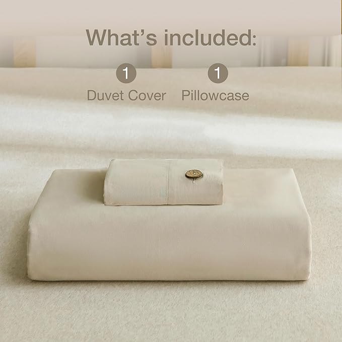 JELLYMONI Cotton Duvet Cover Twin Size - Light Khaki Comforter Cover with Button 100% Washed Cotton 2PCS Breathable Soft Solid Bedding Set Duvet Cover 68×90in & 1 Pillowcase (NO Comforter)