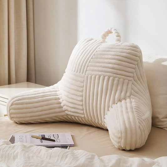 Blissful Diary Reading Pillow for Sitting in Bed, Flannel Back Pillow Bed Sitting Up for Adult & Children, Backrest Cushion for Sit Up in Couch or Floor, Dorm Essentials, Ivory White