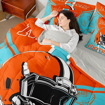 Feelyou Football King Comforter Set with Sheets for Kids Boys Girls Ball Games 7 Pieces Bedding Set Rugby Bed in a Bag City of Footballs Room Decor Rugby Sports Soft Lightweight