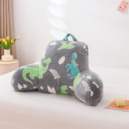 Aimuan Reading Pillow Glow in The Dark Bed Rest Wedge Kids Glow Backrest Pillow Dinosaur Print with Arms Back Support for Sitting Up in Bed Cushion, Green-Blue