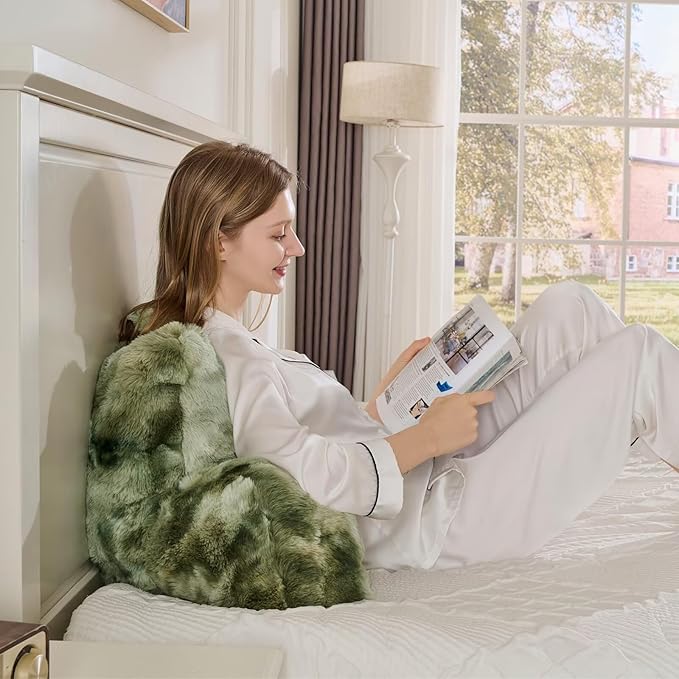 Reading Pillows for Boyfriend Adult,Velvet Back Pillow Bed Wedge Large, Back Rest Support Cushion for Sitting Up in Bed/Couch for Bedrest 18inch-Tie-dye Sage Green