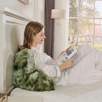 Reading Pillows for Boyfriend Adult,Velvet Back Pillow Bed Wedge Large, Back Rest Support Cushion for Sitting Up in Bed/Couch for Bedrest 18inch-Tie-dye Sage Green