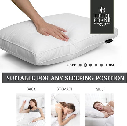 Hotel Grand Goose Feather Down Fiber Pillows King Size Set of 2, 100% Cotton Cover Hotel Collection Gusseted Bed Pillows for Back, Stomach or Side Sleepers, White