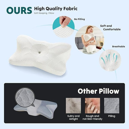 Smug Cervical Neck Pillow, Cooling Ergonomic Memory Foam Pillows for Neck Pain Relief with Breathable Pillowcase, Dual Height Orthopedic Support Contour Pillow for Side, Stomach Sleepers, White