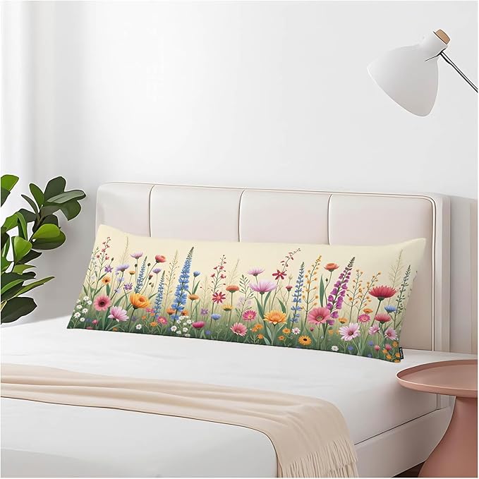Outdoor Pillows Body Pillow Cover Herb Floral Lumbar Body Pillow Case Protector Wild Flower Herbs Body Cushion Covers Body Pillowcases for Home,Bedroom,Couch,Sofa 20"X54"