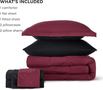 Bedsure Queen Comforter Set - 7 Pieces Reversible Burgundy and Black Bedding, Queen Size Bed Set for All Seasons, Bed in a Bag with Down Alternative Comforter, Sheets, Pillowcases & Shams