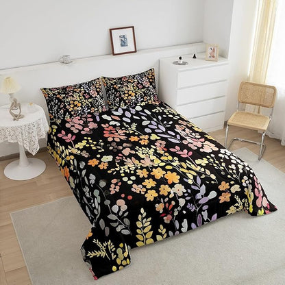 Erosebridal Boho Yellow Flower Comforter Set Twin Size for Girls Women,Cute Colorful Flowers Bedding Set Rustic Decor for Bedroom,Watercolor Floral Quilt Bed Set Wildflower Bed Comforter Set 2Pcs