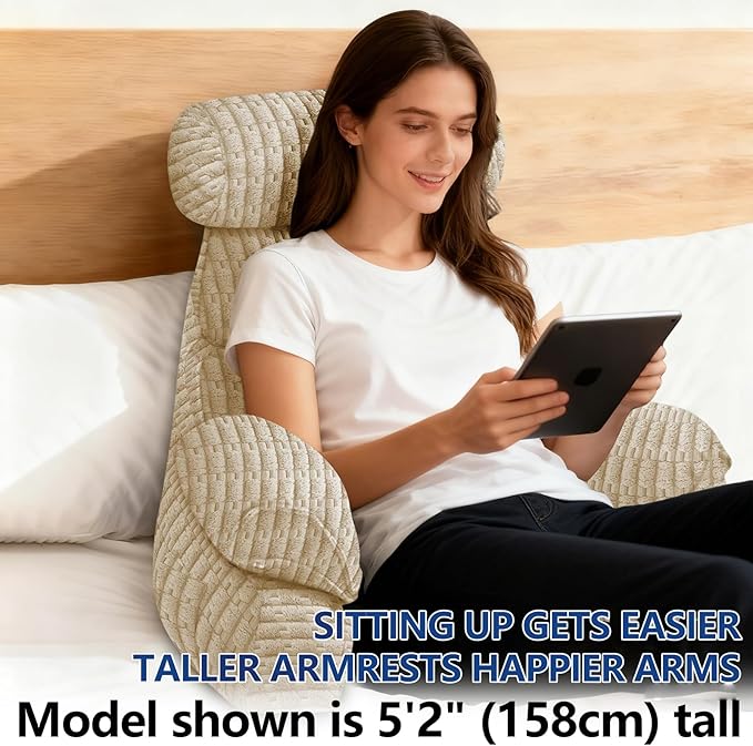 FXXUDVNIIN Back Pillow for Bed Sitting Up: Reading Pillow with 9.4" Height Armrest-Bed Pillow for Sitting up & TV Pillows for, Play Games, Working & Relaxing, Comfort Support for TV/Reading