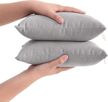 FLXXIE 2 Pack Microfiber Small Mini Pillows, 11x7 Inches, Soft Washable Travel Nap Pillows, Light Grey