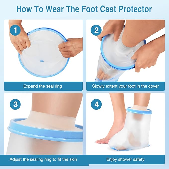 Waterproof Foot Cast Covers for Shower Adult, Shower Boot Foot Protector with Non-Slip Bottom, Adult Cast Protector for Shower Ankle Foot After Surgery