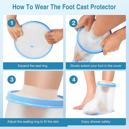 Waterproof Foot Cast Covers for Shower Adult, Shower Boot Foot Protector with Non-Slip Bottom, Adult Cast Protector for Shower Ankle Foot After Surgery