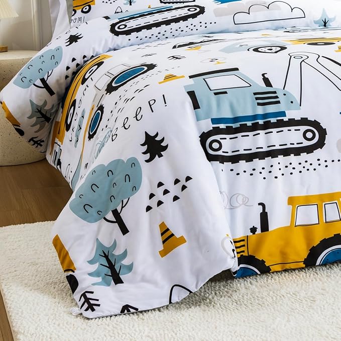 NTBED Construction Truck Twin Comforter Set for Boys Kids Forest Vehicles Excavator Lightweight Microfiber Bedding Sets