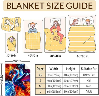 Boys Blanket Dragon Throw Blankets Gift for Kids Teens, 50x60 Inches Comfy Soft All Season Throw for Sofa Couch Bed Home Decor Son Cool Dragon Gift