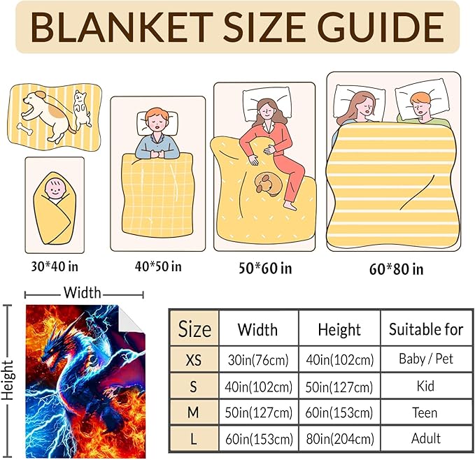 Boys Dragon Blankets Gift Throw Blankets for Kids Teens - 40x50 Inches Lightweight Soft All Season Cool Decor Throw for Sofa Chair Bed Office