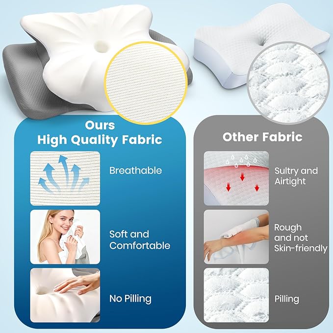 ASTARRY Cervical Pillow for Neck and Shoulder,Ergonomic Neck Support Pillow for Back,Side Stomach Sleepers with Pillowcase,Contour Memory Foam (White)