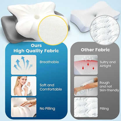 ASTARRY Cervical Pillow for Neck and Shoulder,Contour Memory Foam Pillow,Ergonomic Neck Support Pillow for Back,Side Stomach Sleepers with Pillowcase