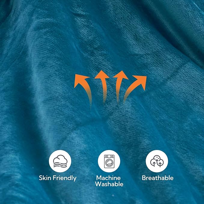Electric Heated Blanket Queen Size 84"x 90",Dual Control Super Cozy Soft Flannel with 5 Heat Levels &10 Hours Auto Off, Home Office Use & Machine Washable, Teal/Blue Green