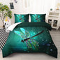 Dragonfly Full Size Bedding Set for Kids Teens Adult, Colorful Dragonfly Comforter, Black Gradient Quilt Bedroom Decor