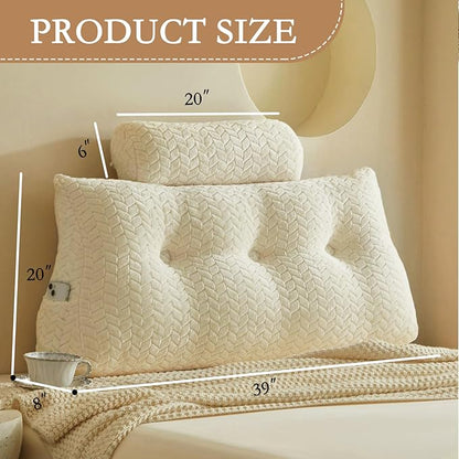 YOUR MOON Wedge Headboard Pillow Twin with 1 Pack Neck Roll Pillows, Triangular Wedge Backrest Pillow Headboard for Bed,Daybed,and Lounging, Large Bed Bolster Pillows,Off White