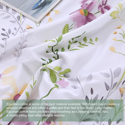 URBONUR Floral Duvet Cover Set King Size 3-Pieces Egyptian Cotton Percale Weave Bedding Set Garden Chic Flowers Comforter Cover, Soft Breathable Durable Bedding with Button Closure