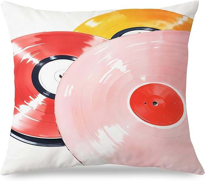 Retro Vinyl Record Pillow Covers 18x18, Vinyl Record Decor, Trendy Retro Colorful Records Decorative Throw Pillow Covers for Music Room Studio Home Bedroom Couch Bed