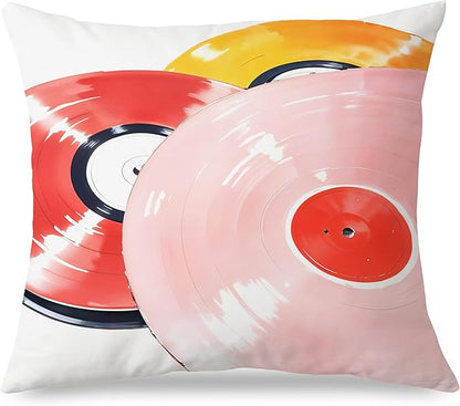 Retro Vinyl Record Pillow Covers 18x18, Vinyl Record Decor, Trendy Retro Colorful Records Decorative Throw Pillow Covers for Music Room Studio Home Bedroom Couch Bed