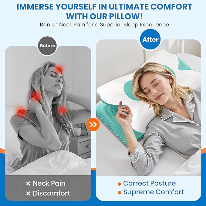 Cervical Neck Pillow for Sleeping, Memory Foam Side Sleeper Pillow, Ergonomic Pillows for Neck Pain Relief, Shoulder Support Pillows for Side Back Stomach Sleepers (Green, Queen Size)