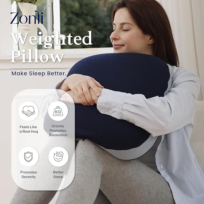 ZonLi Weighted Pillow for Adults 6.5lbs, Washable Hug Pillow Get Better Sleep, Detachable Sensory Body Weighted Pillows, Memory Foam Bed Pillow (Navy Blue).