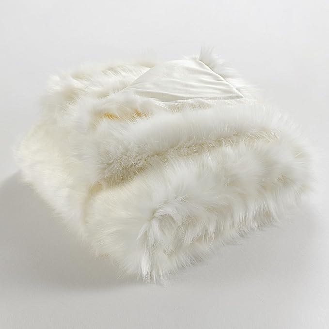 HORIMOTE HOME Luxury Plush Faux Fur Blanket, Long Pile White Throw Blanket, Super Warm, Soft, Cozy Faux Fur Throws for Couch Bed Sofa, Aesthetic Home Room Decor Throw, 50" x 60"