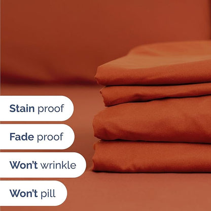 Twin 4 Piece Sheet Set - Comfy Breathable & Cooling - Ultra-Soft Hotel Luxury Bedding Set with 8-16 Inch Deep Pockets - 1 Flat & 1 Fitted Sheet & 2 Pillowcases - Wrinkle Free & Easy Care - Terracotta