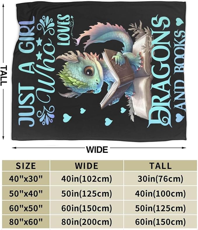 Dragon Blanket for Women Men, Cute Dragon Themed Design Printed Throw Blankets for Teens Adults Lap, Couch Bed, Warm Soft Cozy Blanket, 60"x 80"