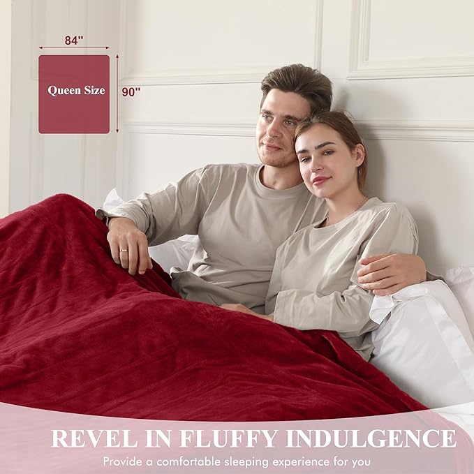 Heated Blanket Electric Blanket Queen Size, Super Soft Cozy Upgraded Flannel Fast Heating Blanket Dual Control with 5 Heating Levels & 10 Hours Auto Off, Machine Washable, 84" x 90", Burgundy
