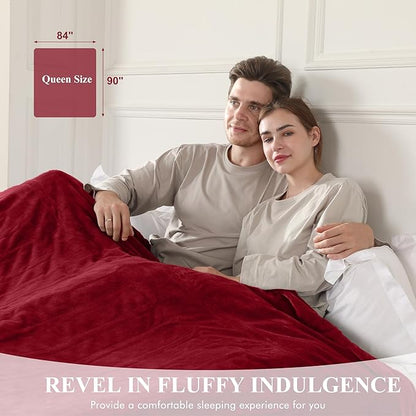 Heated Blanket Electric Blanket Queen Size, Super Soft Cozy Upgraded Flannel Fast Heating Blanket Dual Control with 5 Heating Levels & 10 Hours Auto Off, Machine Washable, 84" x 90", Burgundy