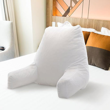 Cheer Collection Reading Pillow with Arms – Portable Bed Pillow for Sitting Up & Support, Hollow Fiber-Filled Back Rest Pillow for Sitting in Bed & Couch, Machine Washable, White