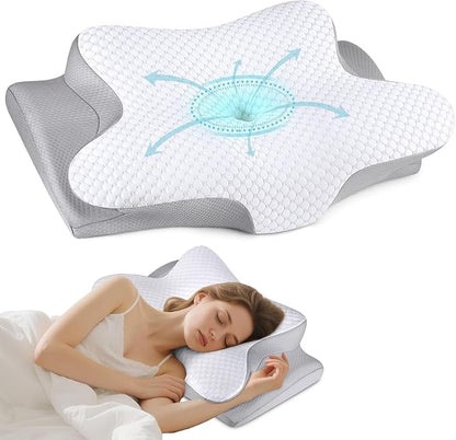 Cervical Neck Pillow for Sleeping - Ergonomic Side Sleeper Pillow for Pain Relief, Contour Cervical Pillow for Neck Support, Orthopedic Memory Foam Pillows Bed Pillow for Side Back Stomach Sleeper