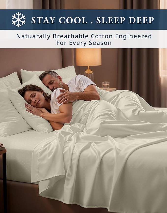100% Egyptian Cotton King Size Sheets Set – Silky Sateen Weave for Warm Winter Comfort, Ultra Soft & Durable Christmas Sheets King Size, Snug Fit 15" Deep Pocket, Luxury Hotel Comfort at Home - Ivory