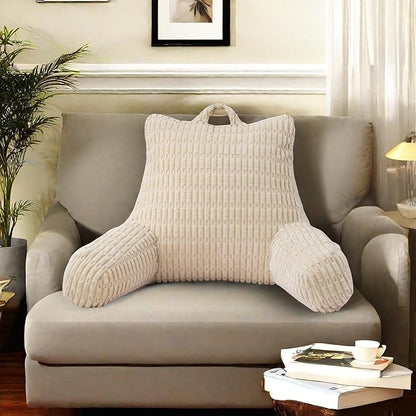 Holawakaka Adults Reading Pillow with Arms,Backrest Reading & Rest Pillows for Sitting Up in Bed, Bed Rest,Lounging, Working on Laptop,Arms Back Support Cushion for Men Women Teens,Cream