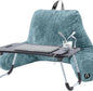 Nestl Fur Reading Pillow with Laptop Lap Desk, Stylish Back Pillow for Sitting Up, Lap Desk with Reading Pillows for Sitting in Bed Adult & Kids, Faux Fur Chair Pillow with Arms - Stone Blue
