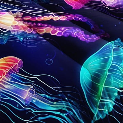 Beach Bedding Colorful Jellyfish Print Queen Size Comforter Set,Glowing Jellyfish Comforter Set for Kids Girls Boys Room Decor,Ocean Underwater Animal Bedding Set with 2 Pillowcases.