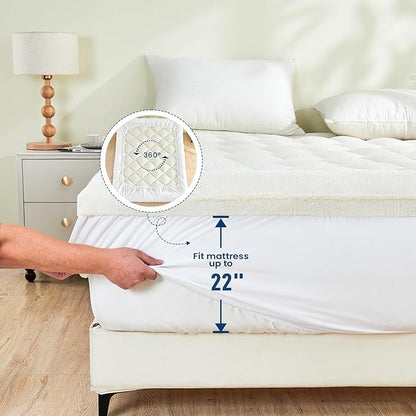 Mattress Topper California King for Back Pain Thick Mattress Pad Cover Sherpa Plush Pillow Top Down Alternative Fill Mattress Cover with 8-22 Inch Deep Pocket