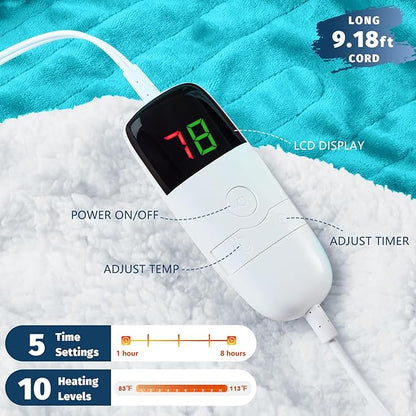 BOMOVA Heated Electric Blanket Full Size - 72" x 84" Heating Blanket with 10 Heating Levels & 8 Hours Auto Off, Warm Flannel Blanket, Christmas Birthday Gifts for Women