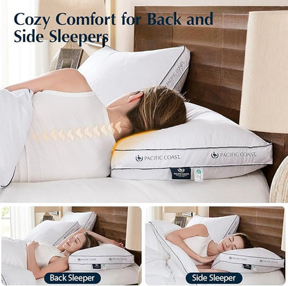 Pacific Coast Gusseted Pillows Queen Size Set of 2, Goose Feather and Down Firm Pillows, Luxury Hotel Collection Bed Pillows for Sleeping, Supportive Gusseted Dsign for Side and Back Sleepers
