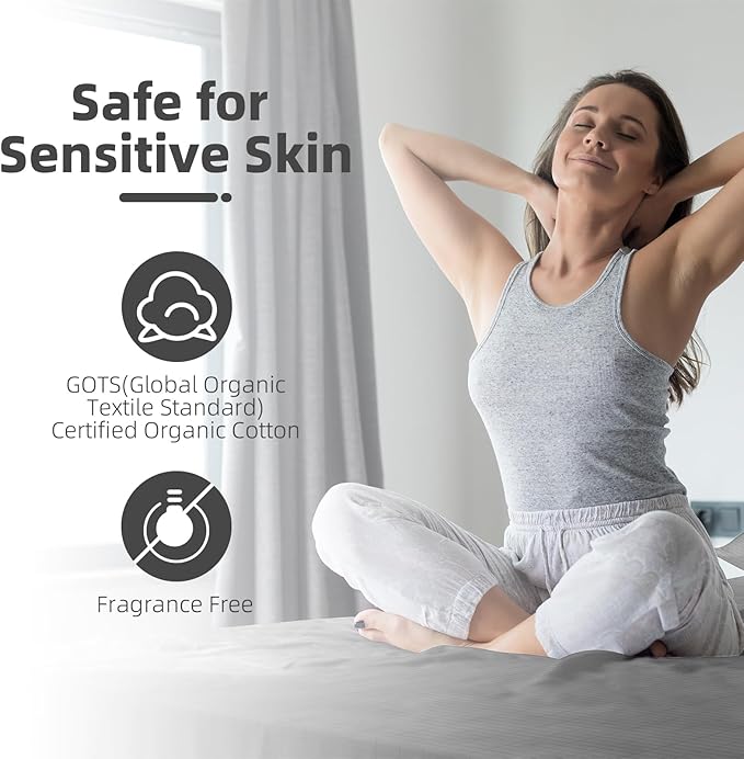 Grounding Sheet, 90% Organic Cotton+10% Pure Silver Organic Fitted Grounded Sheet for Improved Sleep, Pain Relief - Earth Connected Bedding Gray, (60.1 * 80.2 * 15.1inch)