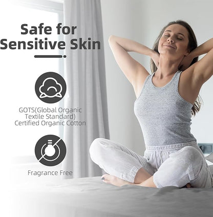 Grounding Sheet, 90% Organic Cotton+10% Pure Silver Organic Fitted Grounded Sheet for Improved Sleep, Pain Relief - Earth Connected Bedding Gray, (60.1 * 80.2 * 15.1inch)