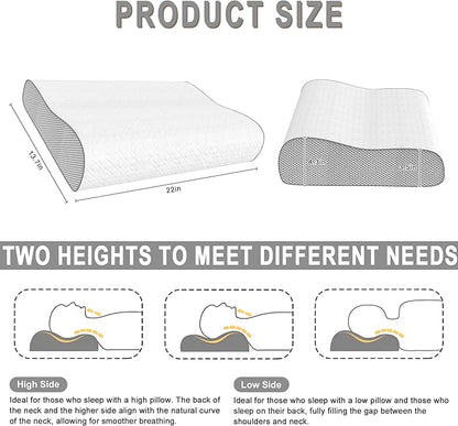 Cervical Pillow for Neck Pain Relief, Memory Foam Pillow, Ergonomic Adjustable Contour Bed Pillow for Side, Back & Stomach Sleepers (1, 22 * 13.7inch)