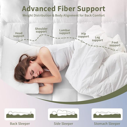 Twin XL Size Mattress Topper for College Dorm Room - Soft & Cooling Pillow Top Mattress Pad & Protector | Bed Topper for Back Pain, Straps Stretch 6" to 22" Deep