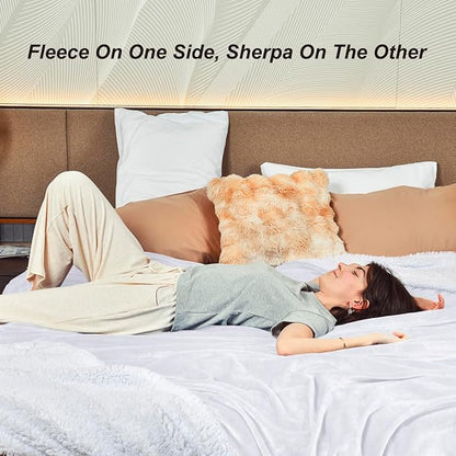 KAWAHOME Sherpa Fleece Queen Size Blanket for Bed - Extra Warm and Heavy Thick Blankets for Winter, Super Soft 500GSM Plush Blanket, 90"X 90" White