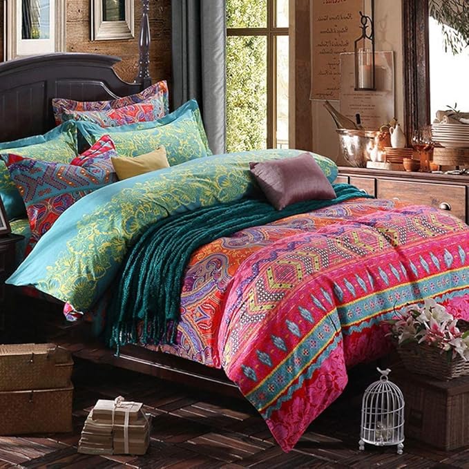 Jane yre Boho Duvet Cover King Brushed Microfiber 3 Pieces King Bedding Set Colorful Boho Bohemia Printed Design Duvet Cover, with Zipper Closure, Durable Easy Care (NO Comforter)